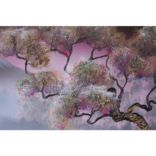 Wood Mid Century Japanese Landscape Mount Fuji With Fishermen Painting For Sale - Image 7 of 12