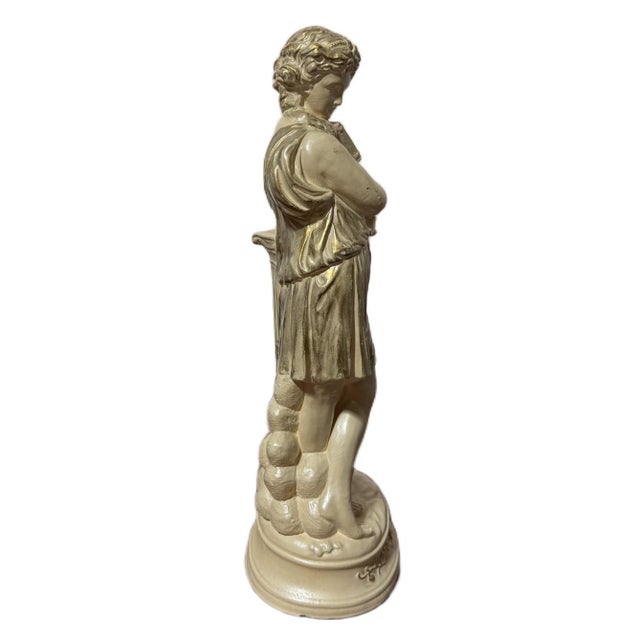 Mid-Century Modern Vintage Hollywood Regency Chalkware Greek Goddess W/Pipes Figurine Sculpture For Sale - Image 3 of 9