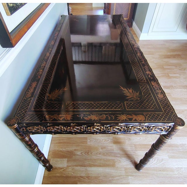 1960s 1960s Hollywood Regency Chinoiserie Lacquered Decorated Desk For Sale - Image 5 of 18