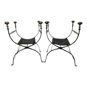 Pair of Iron and Brass Savonarola Chairs, Circa 1800s