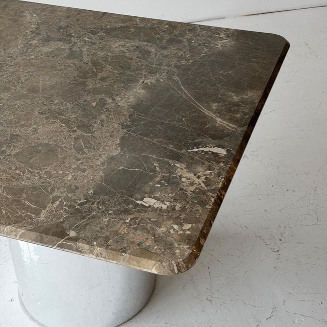 c. 1980s. USA. Paul Mayen style table with brown marble top.