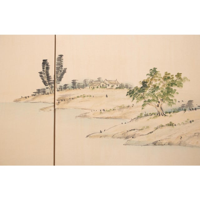 Khaki 1970s Chinoiserie Four-Panel Painted Screen With Beautiful Horse Riders For Sale - Image 8 of 12