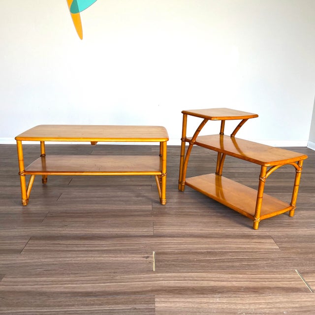 Two great survivors from the 1950s. Part of Heywood Wakefield's Ashcroft Series that featured rattan and bamboo trim along...