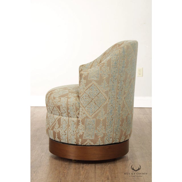 Contemporary Pair Custom Upholstered Swivel Club Chairs Chairish