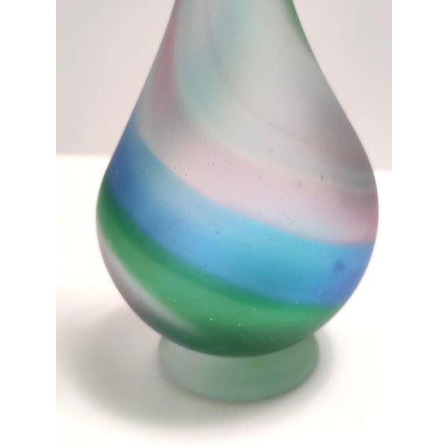 Blue Vintage Italian Etched Murano Glass Vase, 1970s For Sale - Image 8 of 10