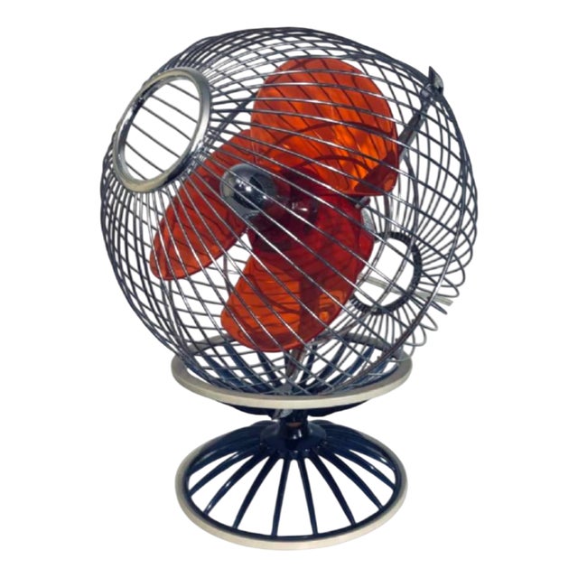 B-45 Fan with Chrome-Plated Steel Spherical Structures and Red Polycarbonate Blades from Hitachi, Japan, 1970s For Sale