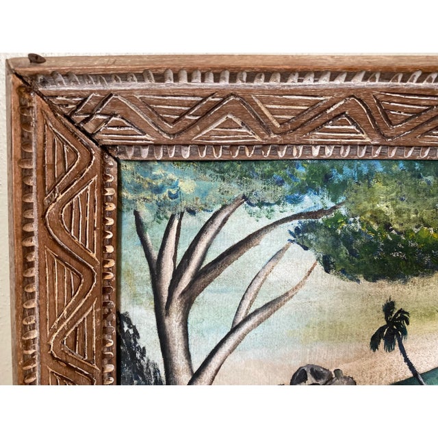 Folk Art 1969 Haitian Village Scene Folk Art Style Painting by Pierre Augustin, Framed For Sale - Image 3 of 12