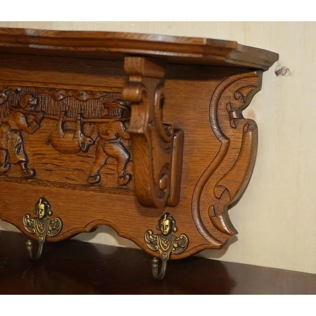 Antique Dutch Heavily Carved Oak Wall Rack Hanger For Sale - Image 5 of 13