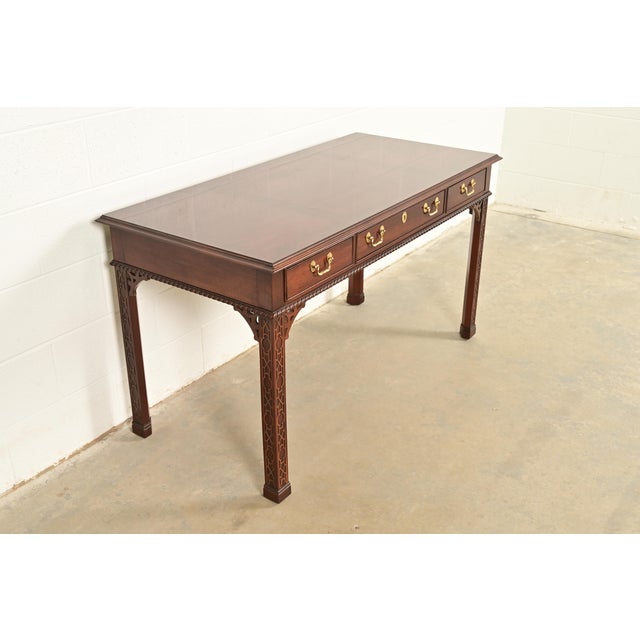 Councill Furniture Councill Chippendale Carved Mahogany Writing Desk or Console Table For Sale - Image 4 of 15