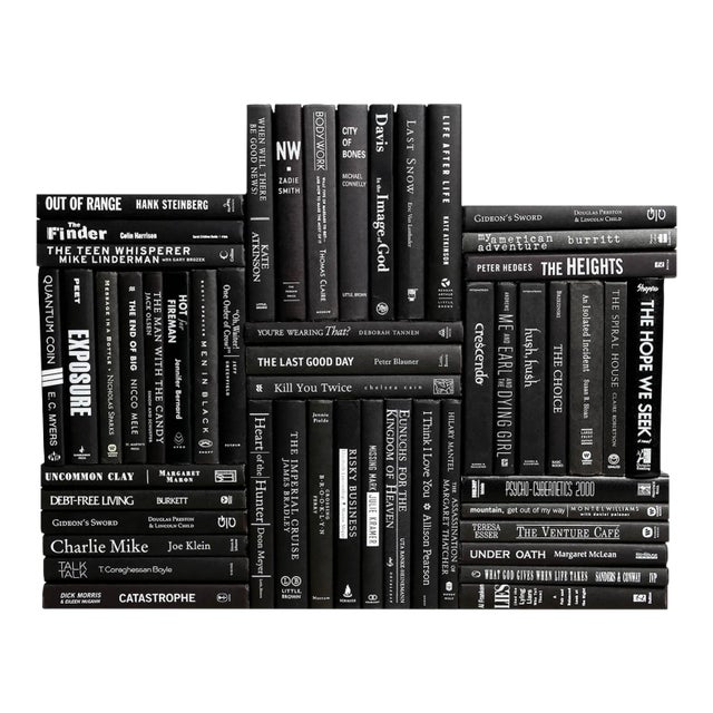 Decorative Books - Onyx & White Book Wall - Set of 50 Black Books For Sale