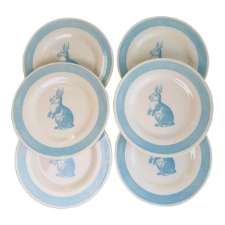 Set of 6, English Bunny Rabbit Plates For Sale