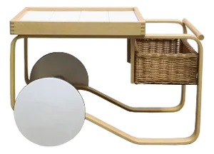 Tea Trolley in Birch with Ceramic Tile by Alvar and Aino Aalto for Artek, Finland, 1970s