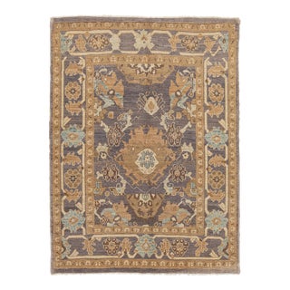 Gray Handmade Modern Sultanabad Designed Wool Rug For Sale