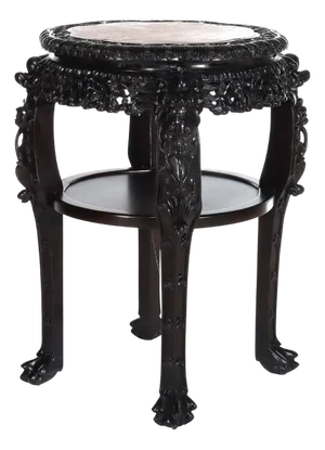 Chinese Floral Carved Rosewood Rouge Marble Top Stand C1910