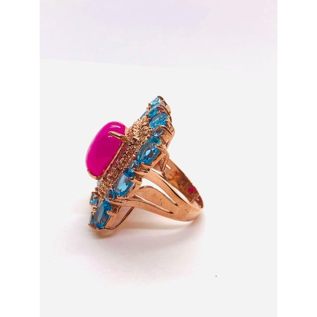 Bochic “Capri” Vintage Ruby & Blue Topaz Ring Set In 18K Gold & Silver Multi natural gem Ring Natural Red Ruby - 7 carats...