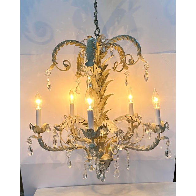 Magnificent vintage 1970s 5-light Hollywood Regency painted Iron Palm Tree Chandelier. Attributed to German designer Hans...