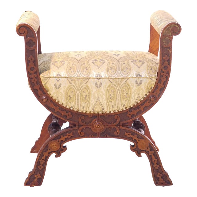 19th C. English Carved Walnut Bench For Sale