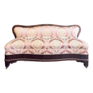 19th Century Antique Empire Crotched Mahogany Armless Settee With Bobbin Wooden Trim For Sale