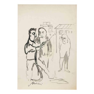 Mino Maccari, No More Water, 1940s, Watercolor For Sale