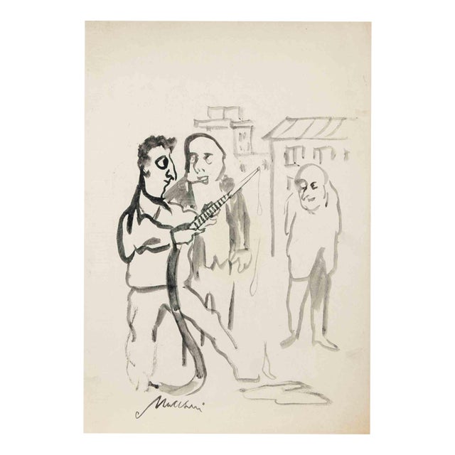 Mino Maccari, No More Water, 1940s, Watercolor For Sale