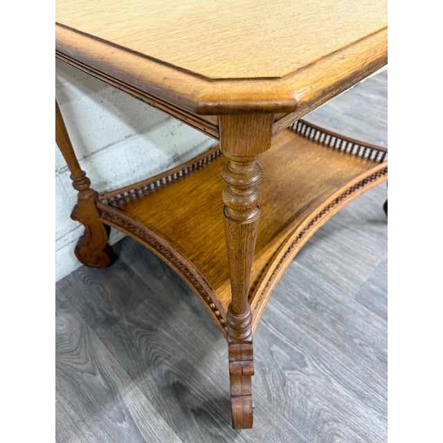 Antique Victorian Eastlake Solid Oak Hall Table Console Table Library Table For Sale - Image 4 of 17