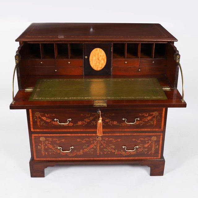 This is a beautiful antique George II flame mahogany and floral marquetry secretaire chest of drawers, circa 1760 in date....