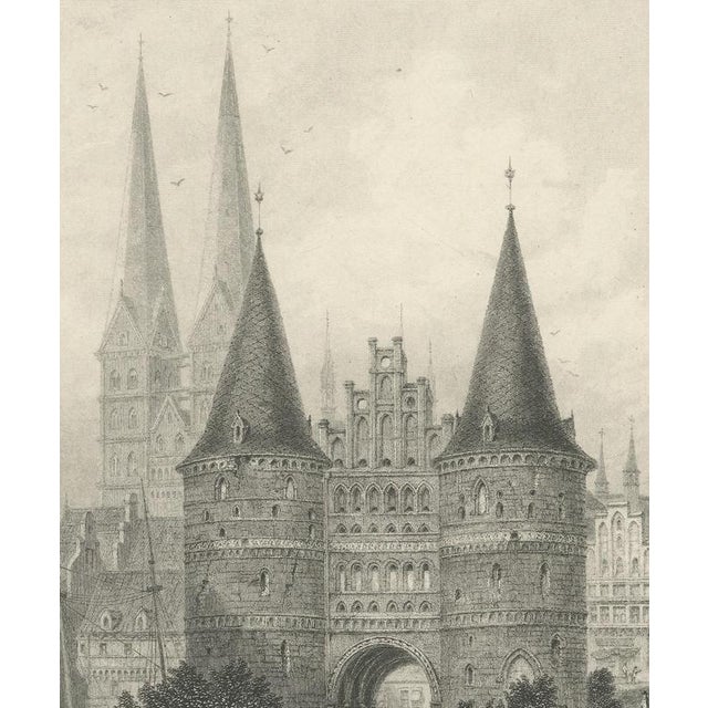 Antique Steel Engraving of The Holstein Gate in Lubeck after Carl Werner, 1885 For Sale - Image 6 of 9