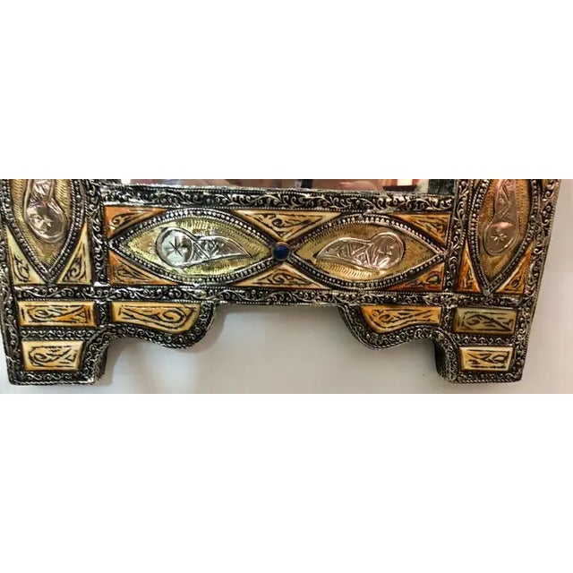 Brass Vintage Moroccan Moorish Handmade Arched Vanity or Wall Mirror With Brass Inlay For Sale - Image 8 of 12