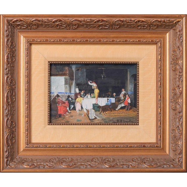 Spanish Interior Scene, the Party, 20th-century, Oil on Board, Framed For Sale - Image 9 of 9