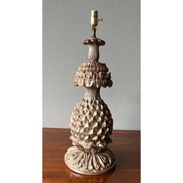 Traditional 19th Century Silver Leaf Stylized Pineapple Form Lamp For Sale - Image 3 of 6