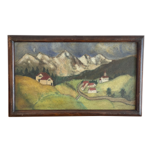 1940s Alpine Black Forest Landscape Folk Art Painting