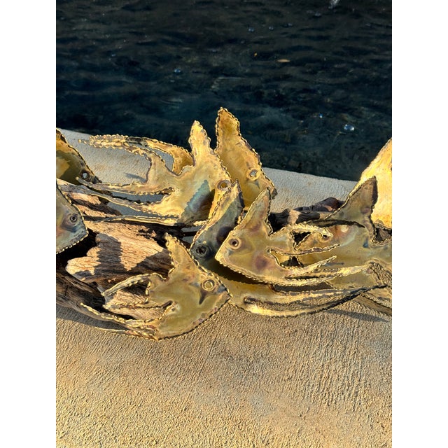 1970s Mid-Century Curtis Jeré Style Brutalist Metal Fish Sculpture on Driftwood For Sale - Image 5 of 7