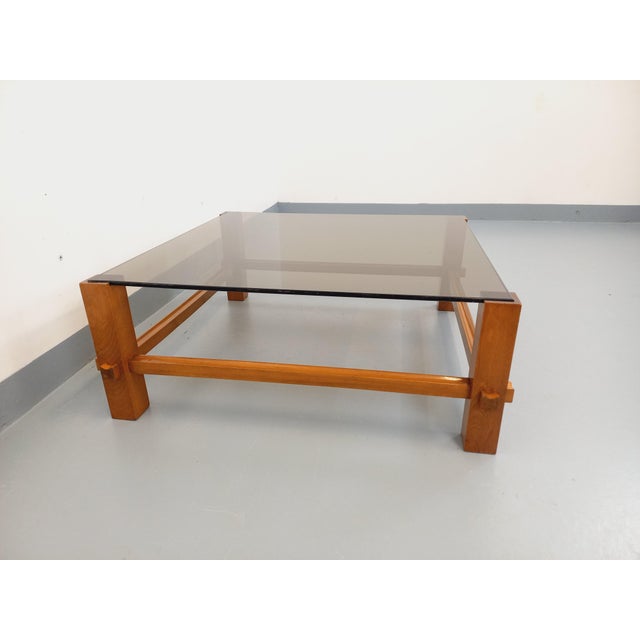 Vintage Square Italian Coffee Table in Wood and Smoked Glass from Fontana Arte, 1960s For Sale - Image 13 of 16