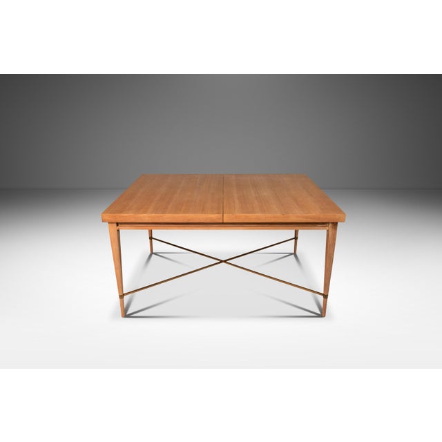 1950s Rare Mid-Century Modern Expansion Dining Table Attributed to Paul McCobb for Calvin Furniture W/ Brass X Base, Usa, C. 1950s For Sale - Image 5 of 10