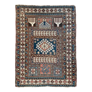 Antique Caucasian Prayer Rug with Hands 3.4 x 4.10 For Sale