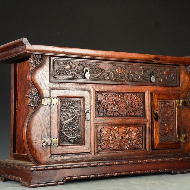 Brown 1970s Huanghuali Rosewood Carved Dragon Phoenix Altar Table For Sale - Image 8 of 10