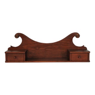 Vintage Wood Wall Shelf W/ Two Drawers For Sale