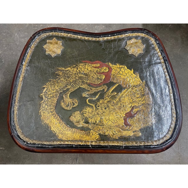 Hardwood Low Tables With an Inset Antique Japanese Leather Saddle Top—A Pair For Sale - Image 9 of 13