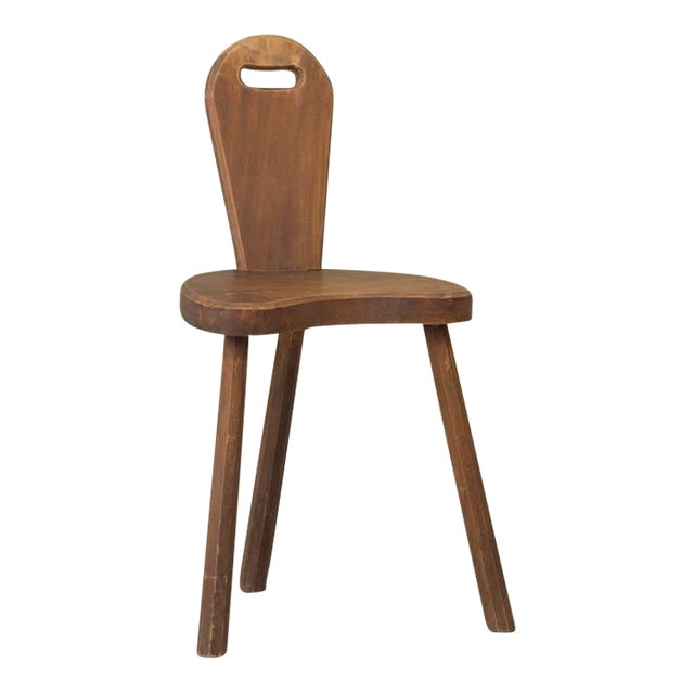 1950s French Brutalist Carved Wood Tripod Chair For Sale