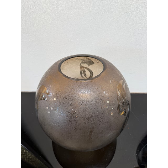 Glass Italian Smoky Murano Glass Vase With Etched Fish Motif, 1970s For Sale - Image 7 of 7