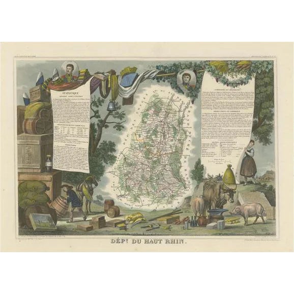 Map of Haut-Rhin, 1852 For Sale
