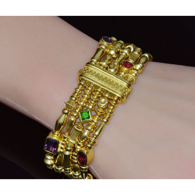 Metal Designer Seidengang Natural Tourmaline Amethst Garnet 18k Solid Gold Multi-Strand Beaded Bracelet For Sale - Image 7 of 14