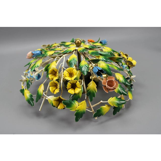 Metal Polychrome Painted Metal Flower Five-Light Ceiling Light, 1970s For Sale - Image 7 of 18