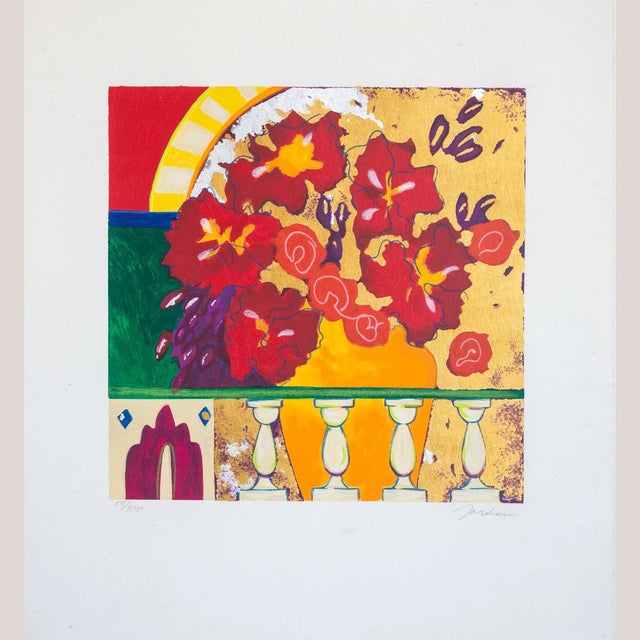 This set of three limited edition serigraph prints by Liz Jardine presents a cohesive decorative approach to floral still...