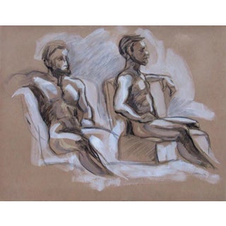 Contemporary Figure Drawing Seated Male Figure X Two For Sale