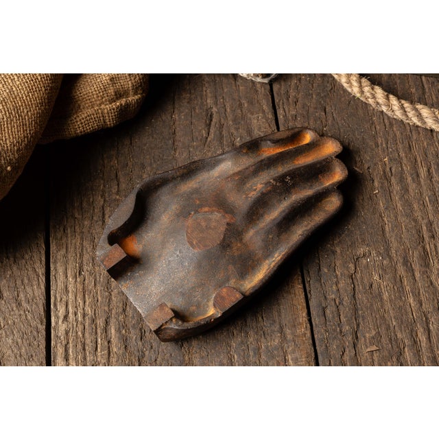 Wood Vintage Memento Mori Skull Pipe With Cast Iron Hand Tray For Sale - Image 7 of 11