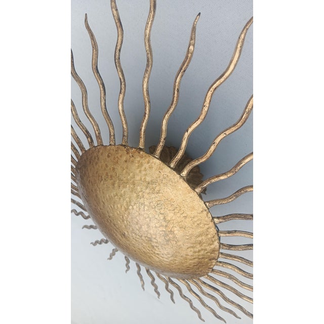Metal Spanish Gold-Leaf Gilt Metal Sunburst Ceiling Fixture, 1960s For Sale - Image 7 of 10