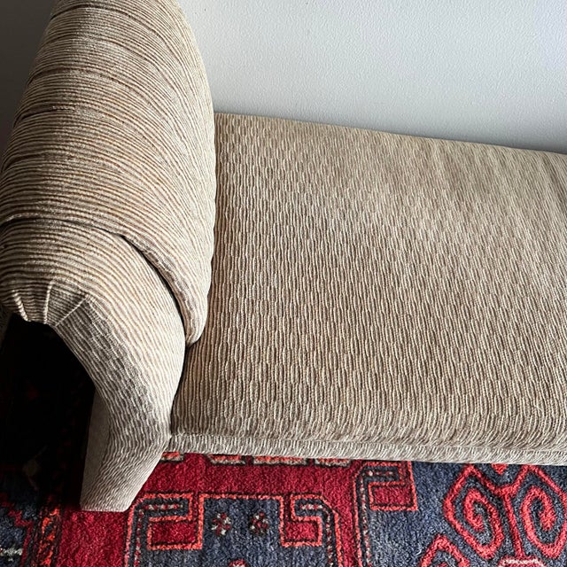 1980s Custom Upholstered Bench Scroll Arms For Sale In West Palm - Image 6 of 8