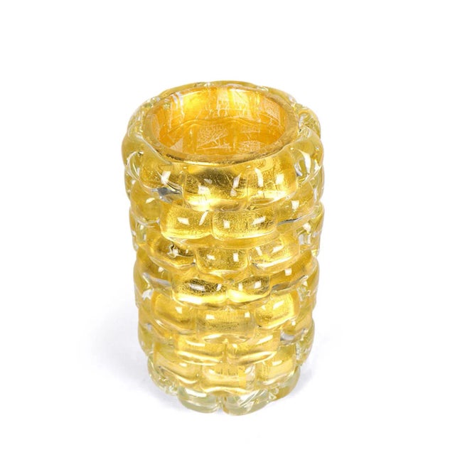 blown Murano glass vase made with 24kt gold leaf processing. Entirely handmade and signed by cold engraving from the...