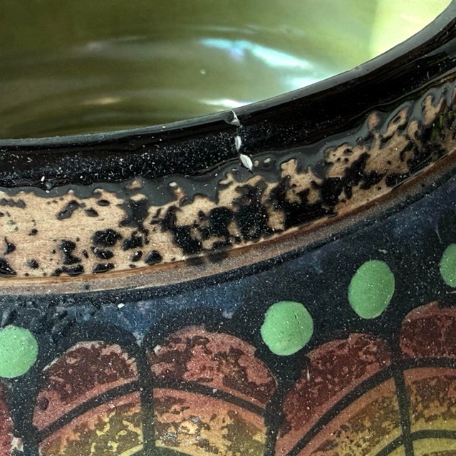 Mid 20th Century Vintage BFS Czechoslovakia Art Deco Hand Painted Pottery Bowl With Handle Leaf and Berry Design For Sale - Image 5 of 12